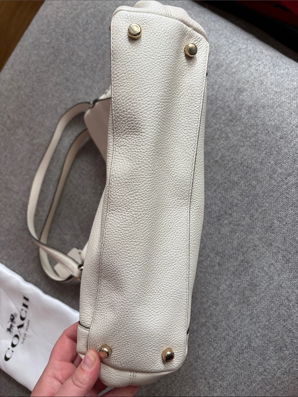 Coach Edie 31 Pebbled Leather Shoulder Bag with Flower Accents in Cream